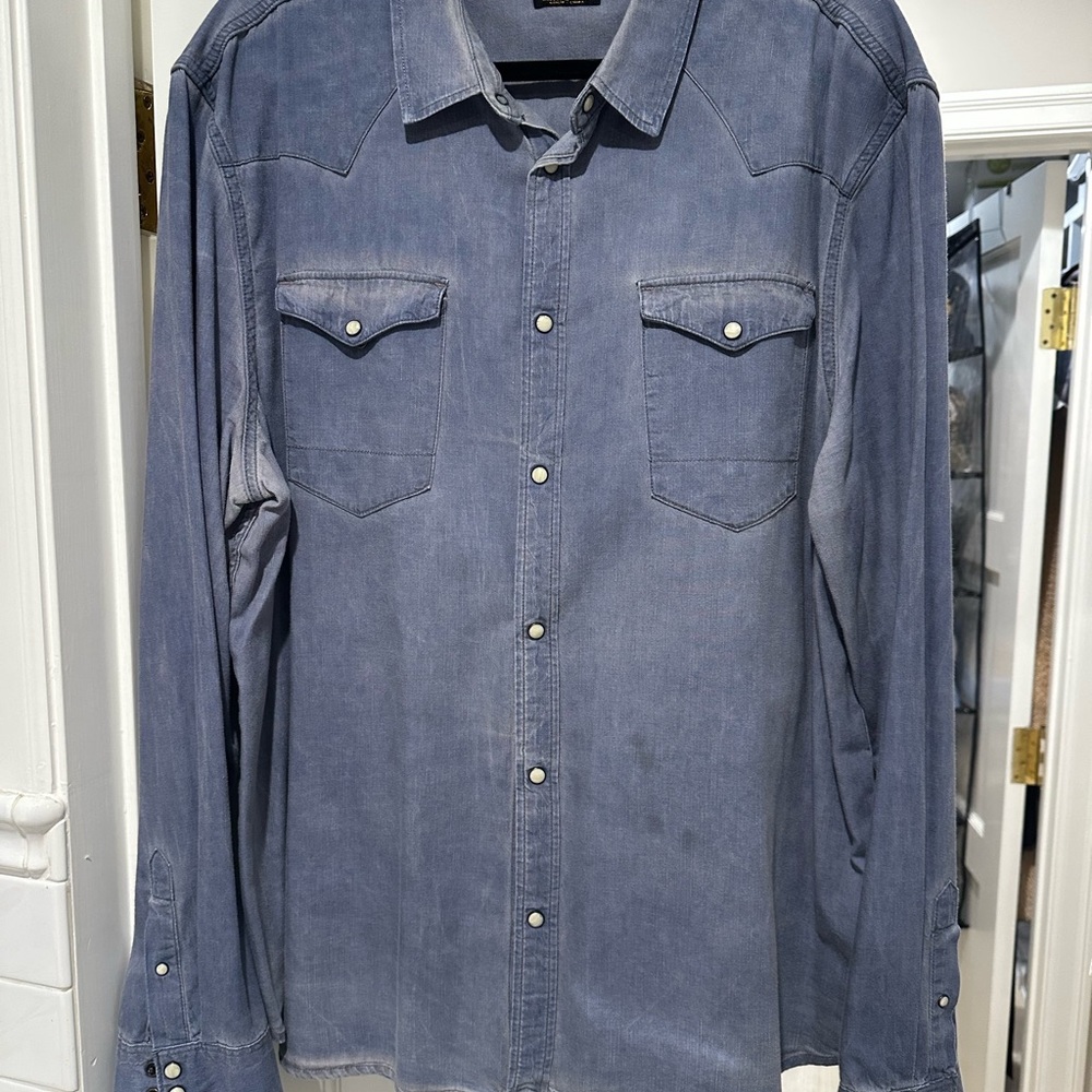 All Saints - Blue Denim Long Sleeve Shirt